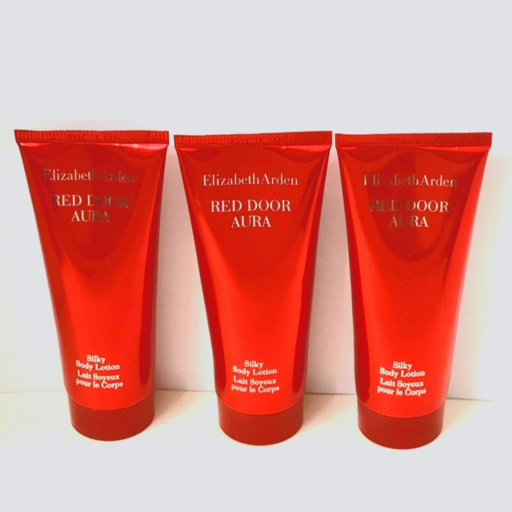 3 pk Elizabeth Arden RED DOOR AURA Luminous Silky Body Lotion 3.3 fl oz u/b